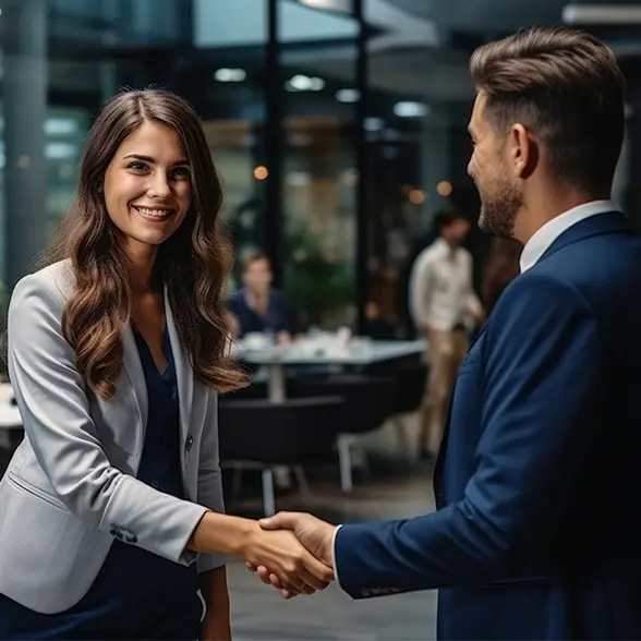 Professionals handshaking in a corporate environment